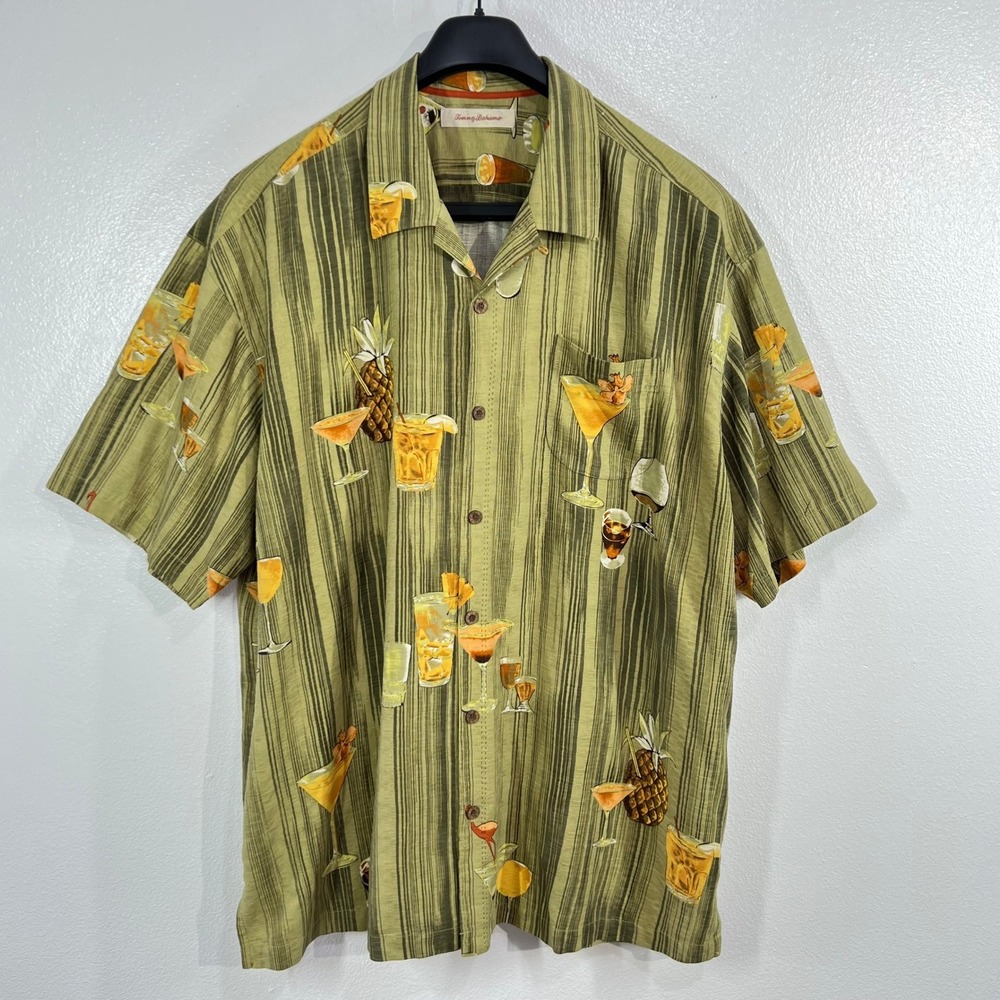 NWT Tommy Bahama Drinks On The House Silk Camp Shirt Men's XXL Green Cocktail